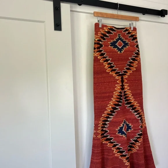 Ralph Lauren Western Lined Brown and Red Maxi Trumpet Skirt NWOT size M - Picture 3 of 7